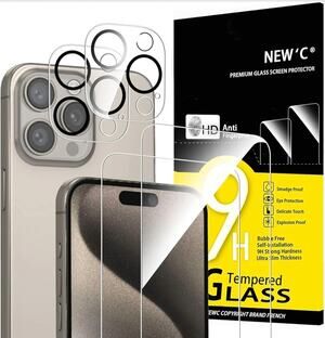 2 iPhone 15 Pro Max Screen Protector (6.7 inch) + 2 Camera Lens Protector s1